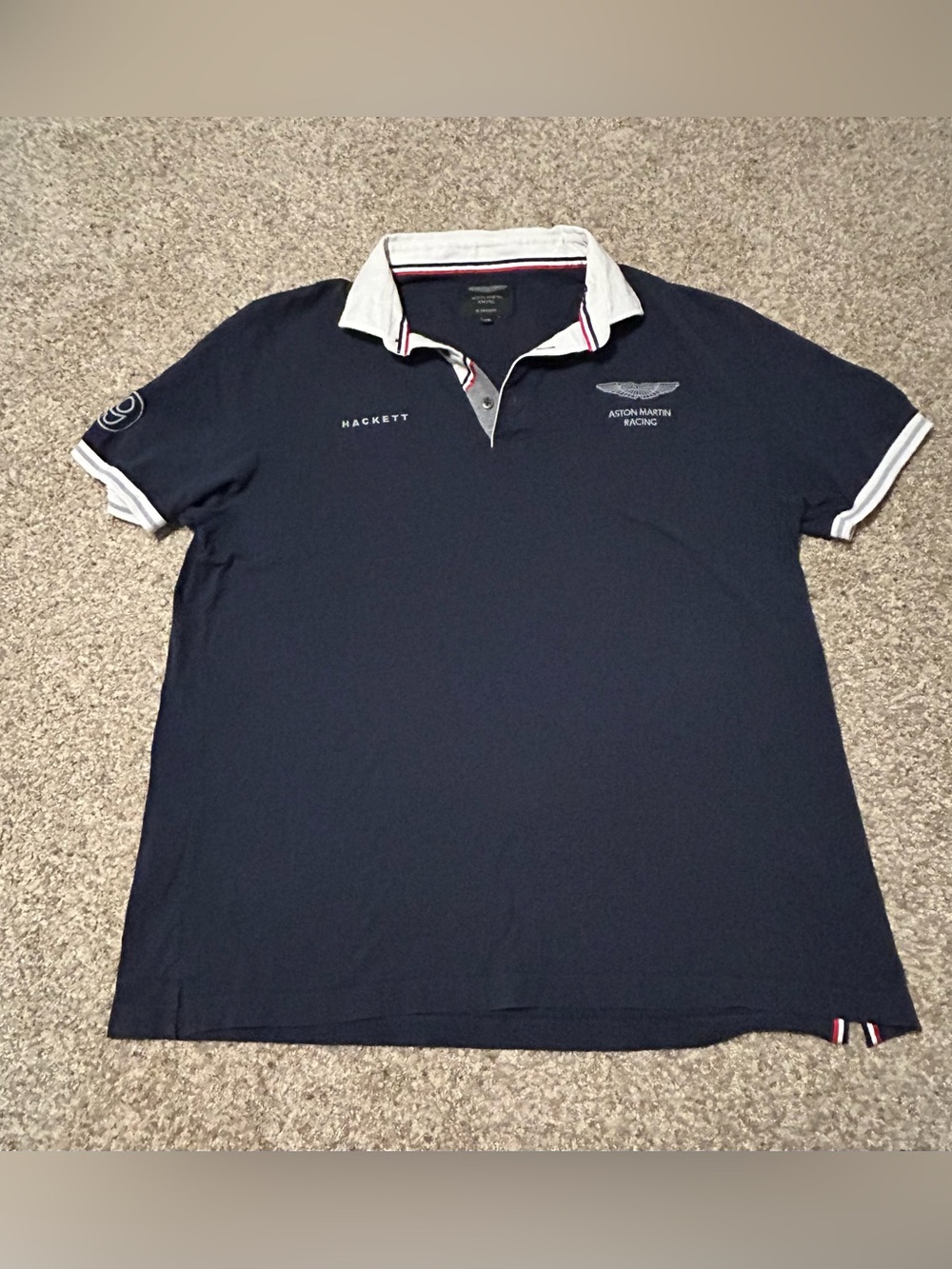 Hackett Aston Martin Racing Navy Polo with White Trim and Red Accent - XXXL